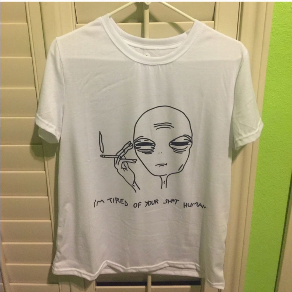 Edgy alien with cigarette tee shirt